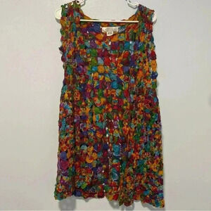 VTG Sandy‎ Starkman Yoyo Quilt Vest Small S Rainbow Rosettes Boho Art Patchwork